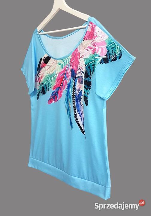Damska bluzka błękitna z krótkim rękawem z