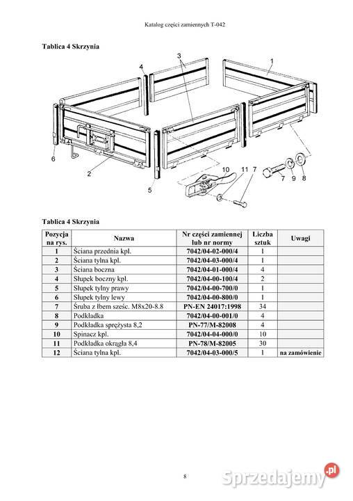 Katalog części przyczepa T 042 i T 042E podkarpackie Stalowa Wola sprzedam