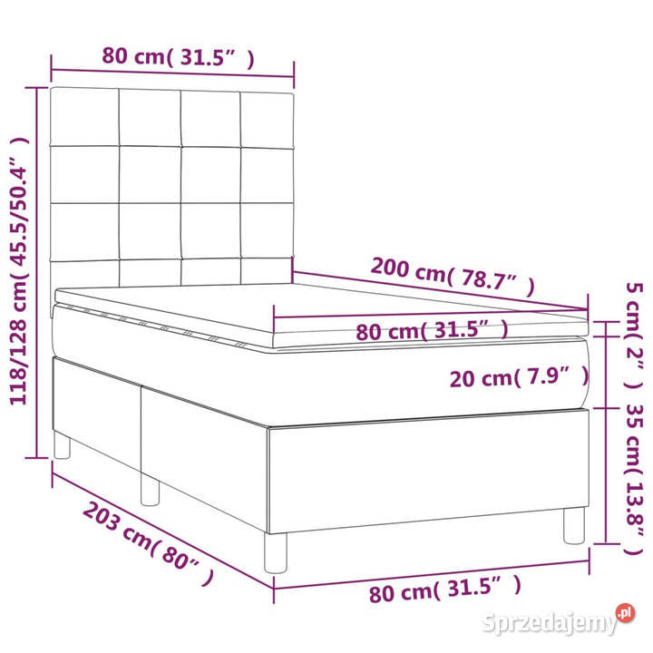 Łóżko kontynentalne z materacem ciemnoszary 80cm