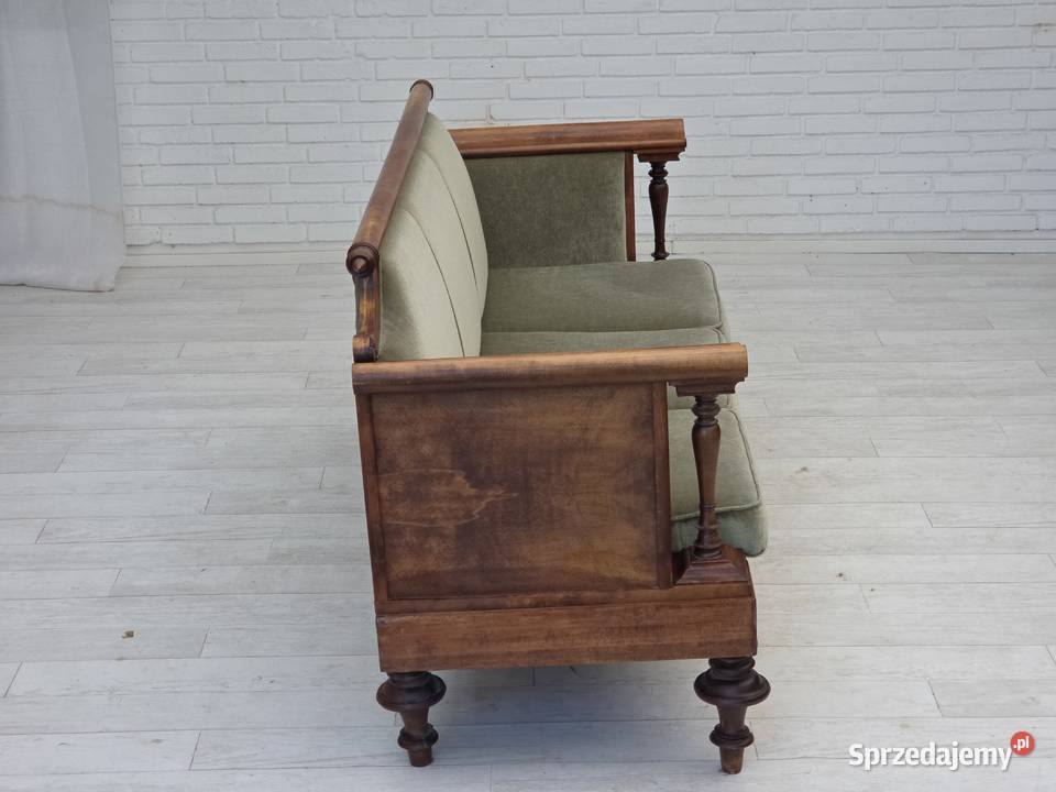 Duńska sofa lata 30 XX w welur drewno jesionowe wielkopolskie
