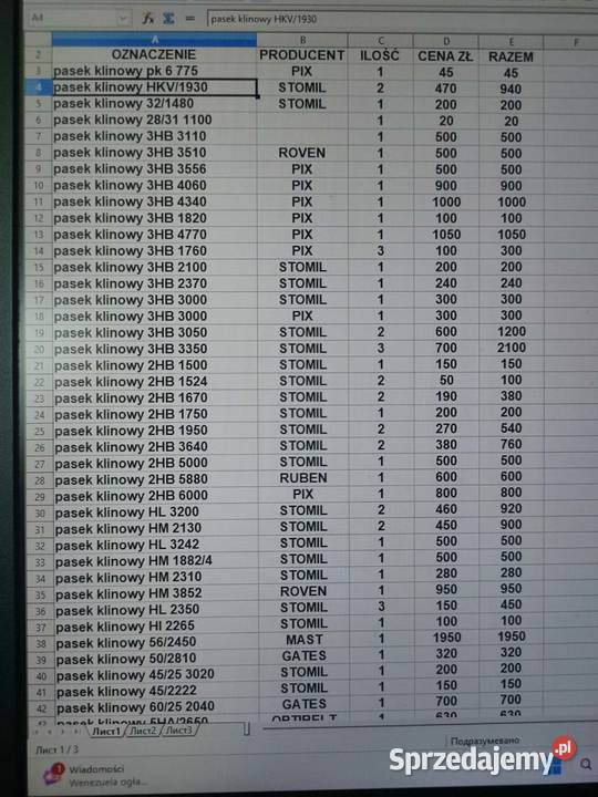 Pasy klinowe LIKWIDACJA SKLEPU opolskie Opole sprzedam