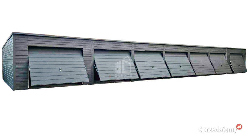 Rząd garaży 24x55m 7x brama uchylna antyracyt