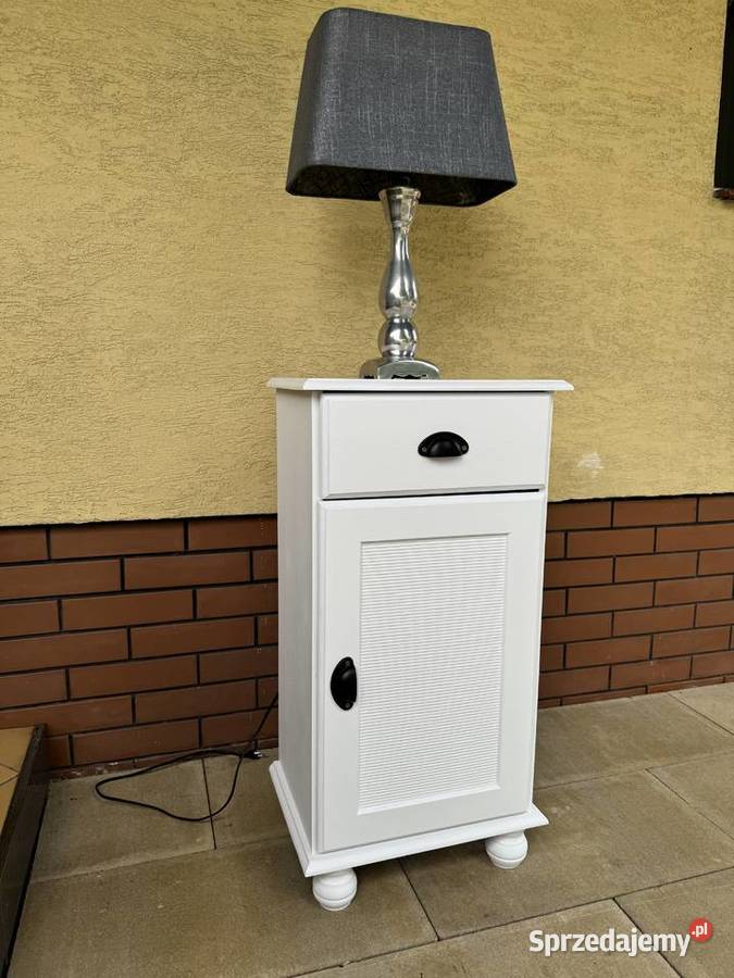 Szafka nocna biała drewniana stolik słupek Garwolin