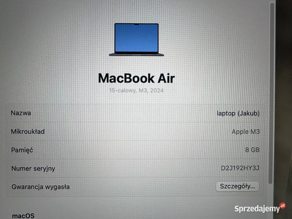 MacBook Air 15 M3 8GB RAM 256GB SSD bateria 100 wielkopolskie Witowo