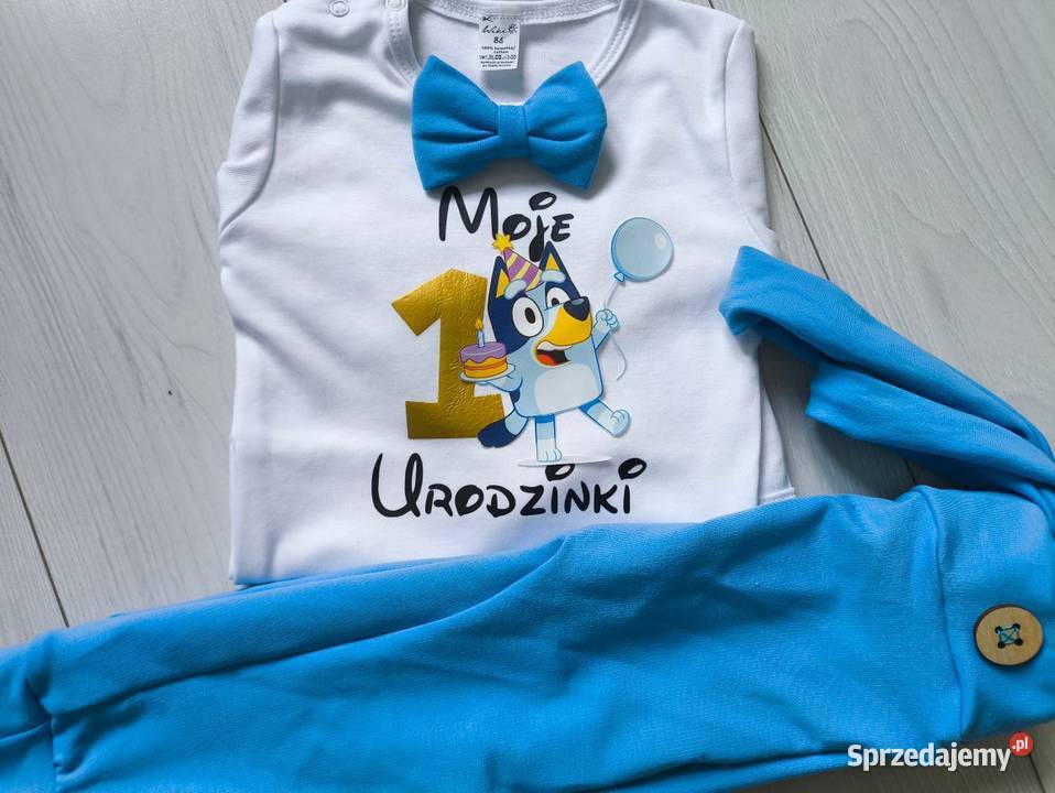 Komplet na roczek chłopca błękitny bluey fioletowy Białystok