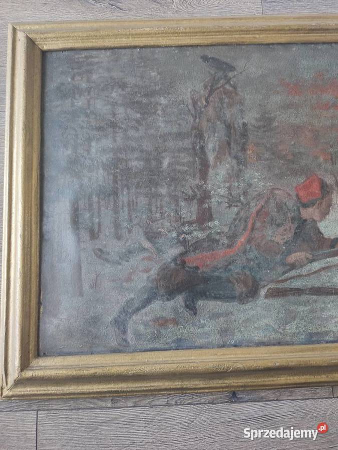 Obraz scena wojenna 66x48 okazja Antyki, Sztuka, Kolekcje Bolesławiec
