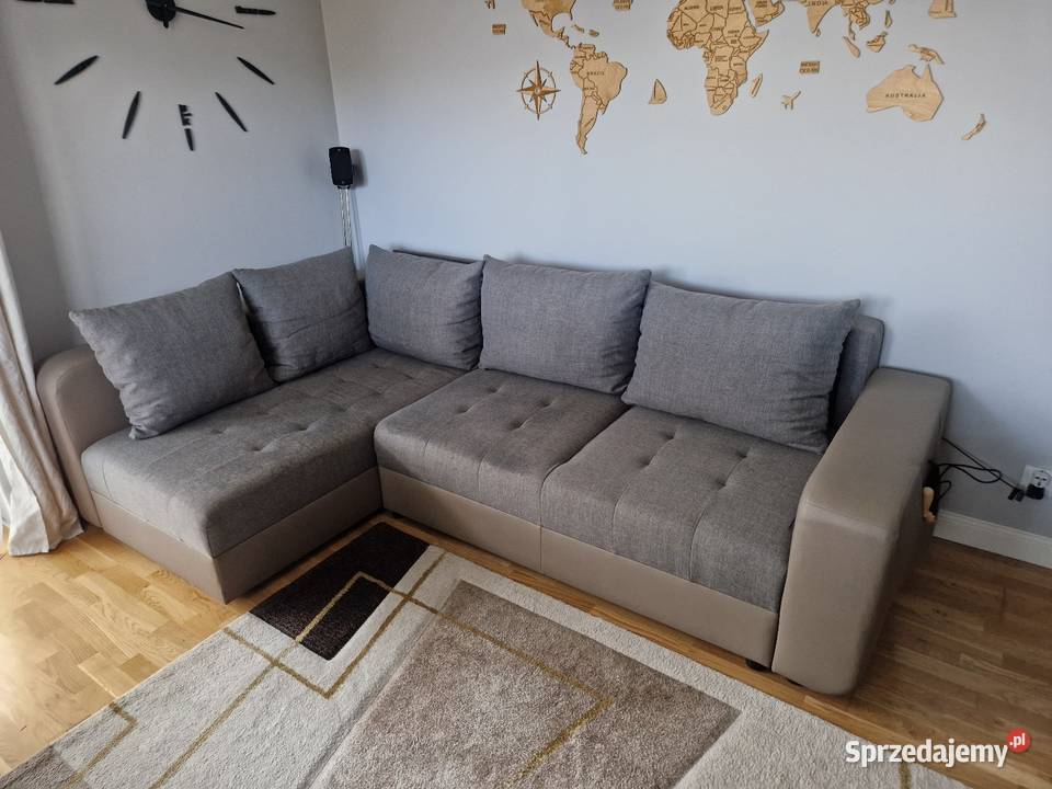 Narożnik rozkładany jasny BEZOWYSZARY wygodny w Narożniki Kraków