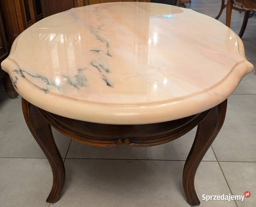 Piękny orzechowy stolik ludwikowski z marmurem Dąbrowa Górnicza