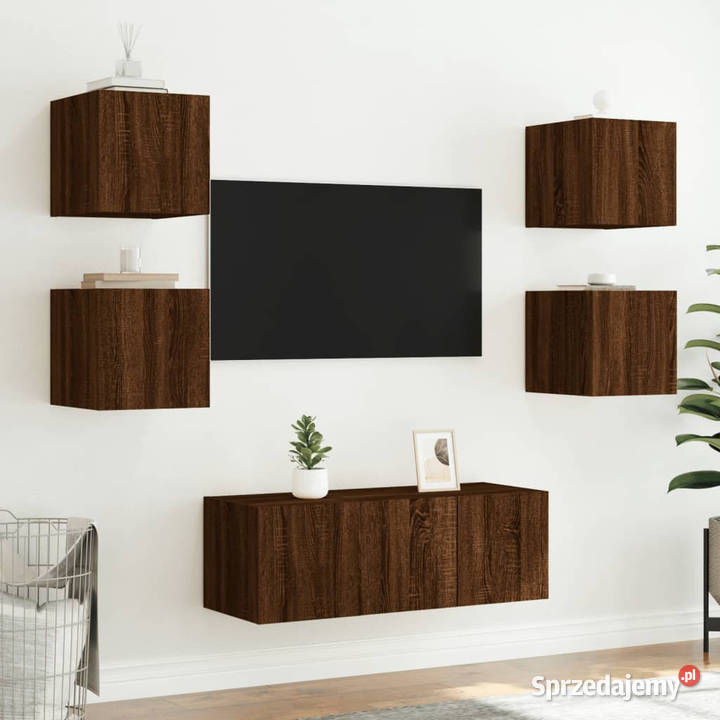Ścienna szafka TV z LED brązowy dąb 305x35x30 Warszawa