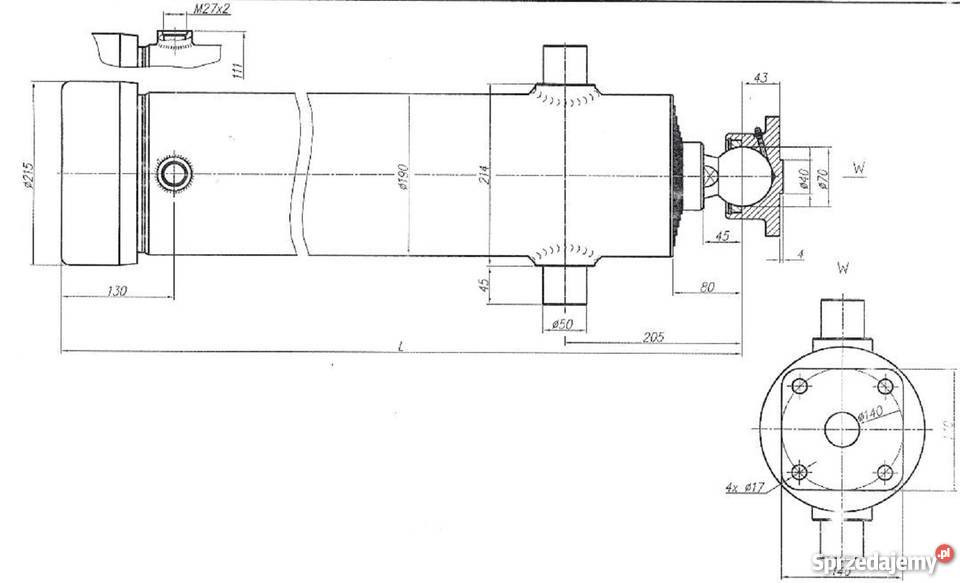 Siłownik wywrotu 622mm skok 2150mm 38 Brzozówka sprzedam