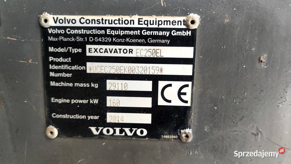 Koparka gąsienicowa Volvo EC 250 EL 2014 30t