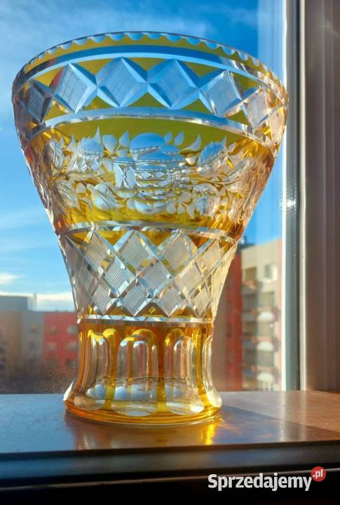 Piękny duży wazon kryształowy PRL Wrocław