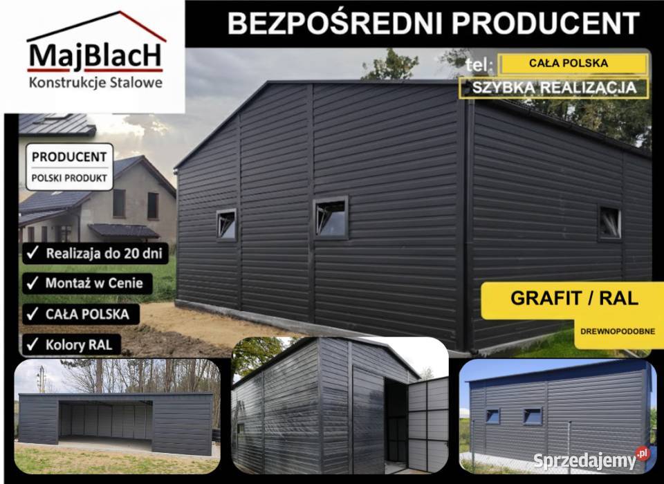 A02Garaż Blaszany Grafitowy Wiata Montaż Hala Nieruchomości Gniezno sprzedam