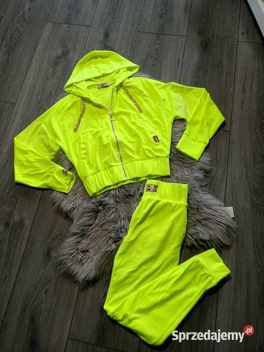 Dres komplet welurowy neon żółty seledyn złote dolnośląskie