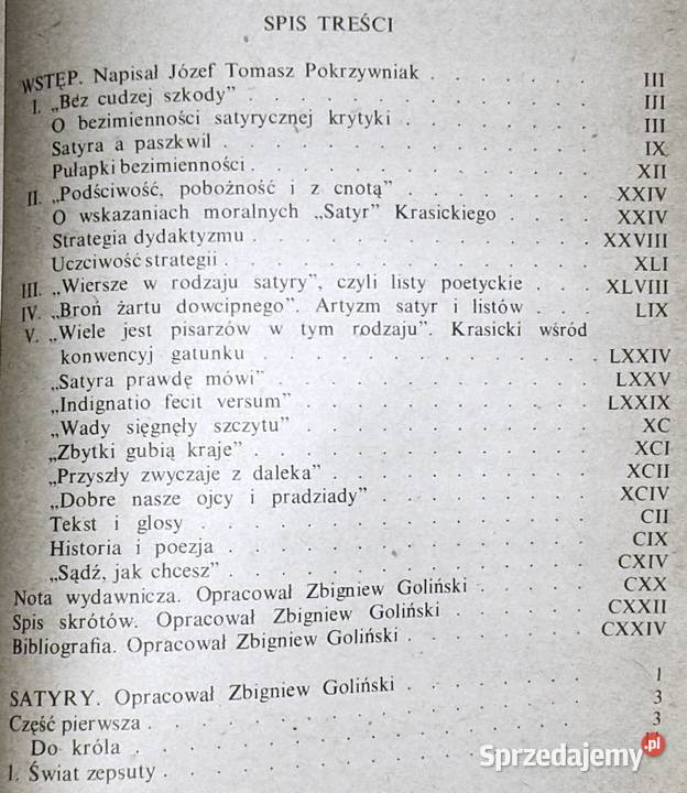 Satyry i listy Ignacy Krasicki Chełm sprzedam