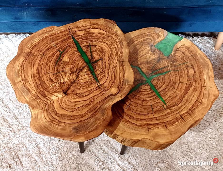 Stolik kawowy KOMPLET OLIWKA plaster drewna loft Śrem