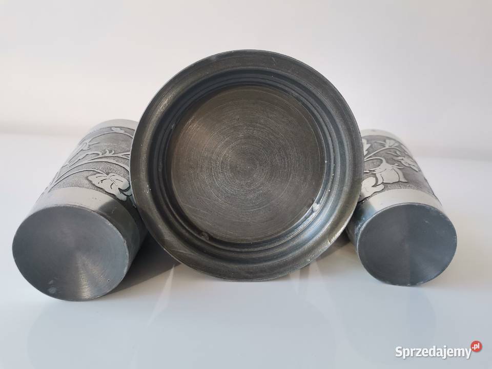 Stary cynowy kufel i 2 kubki śląskie Katowice