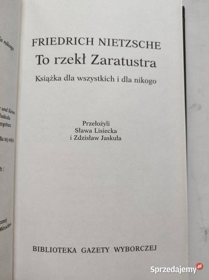To rzekł Zaratustra Friedrich Nietzsche ISBN 9788378819134 świętokrzyskie sprzedam
