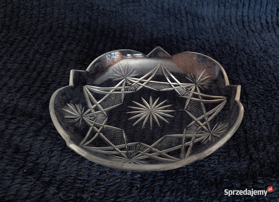talerzyk deserowy ze szlifem prl szkło Gdańsk
