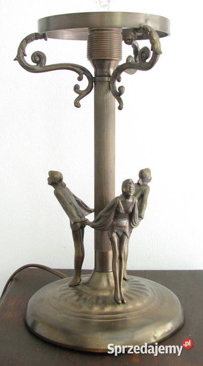 Mosiężna Lampa stołowa miodowy klosz Cielądz