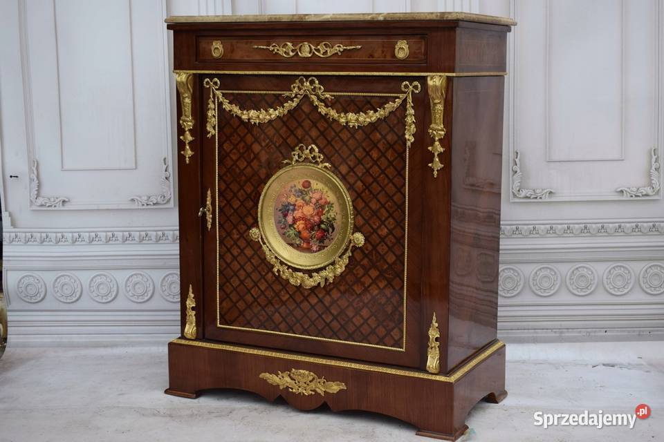 Komoda Ludwik XVI Intarsje Medalion Porcelanowy
