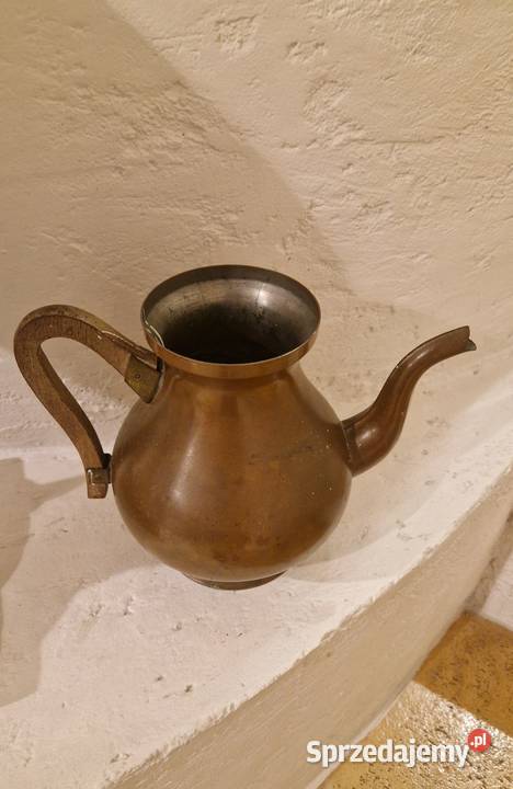 Stary miedziany DZBANEK z drewnianymi uchwytem Pozostałe lubelskie