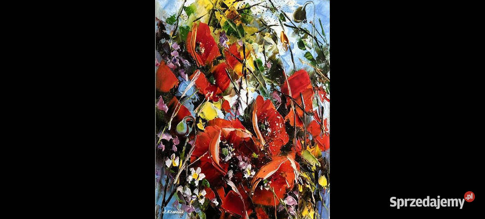 Kowalik Polne maki obraz olejny 24x30 kwiaty Warszawa sprzedam