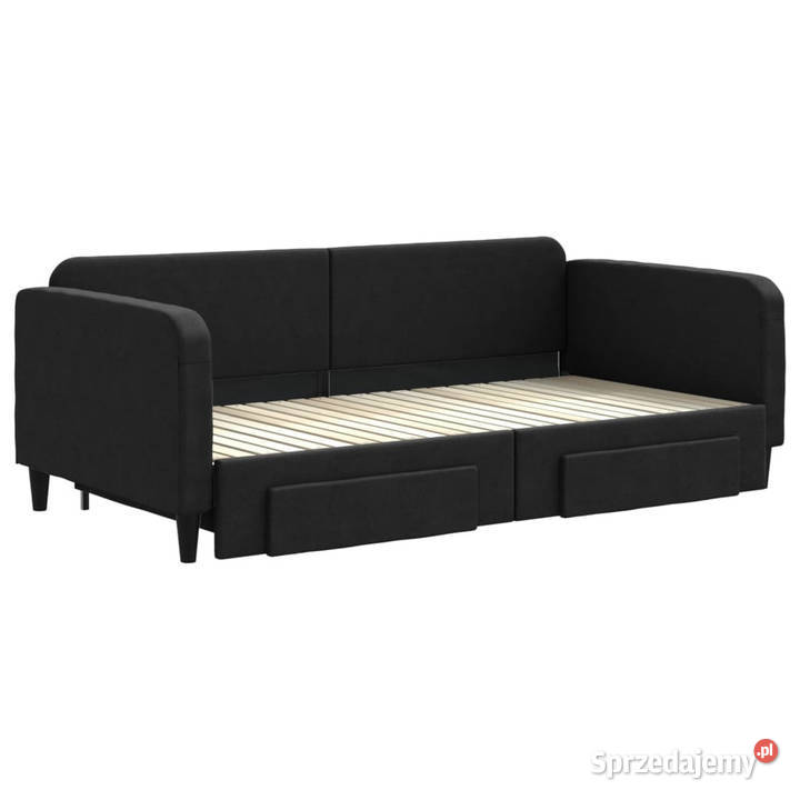 Sofa rozsuwana z szufladami czarna tkanina Warszawa