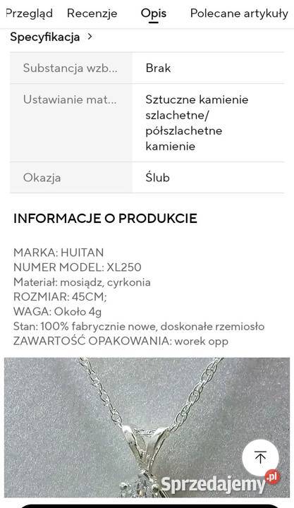 Naszyjnik kropla wody z cyrkonią mazowieckie Warszawa