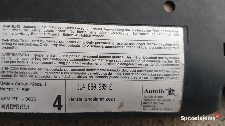 Air Bag poduszki powietrzne 1J4 880 239 E 1J4 Ostrołęka sprzedam