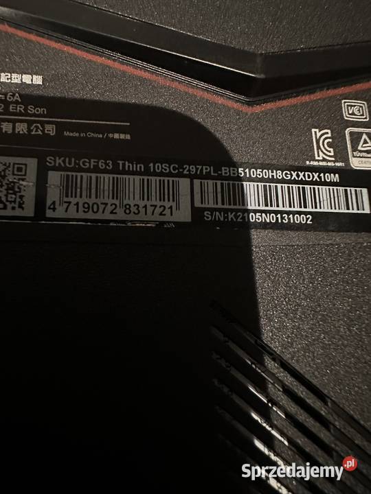 Laptop MSI Intel i5 12x45GHz GTX 144Hz 16GB RAM