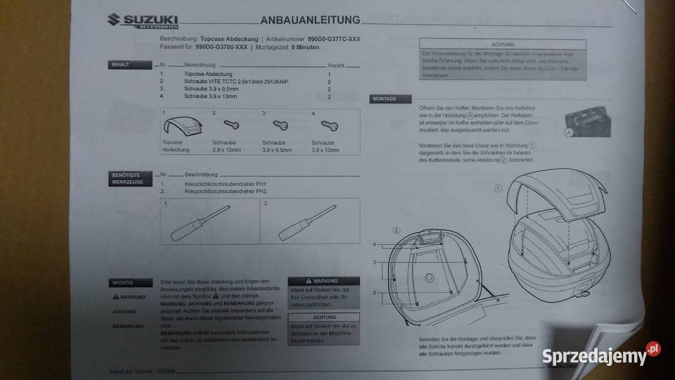 NOWA NAKŁADKA KUFRA SUZUKI 990D0G37TC TOPCASE Bielsk Podlaski