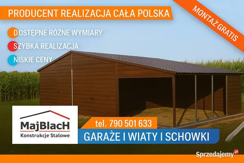 Ładny Garaż Blaszany BRĄZ RAL z zadaszeniem Szczytno