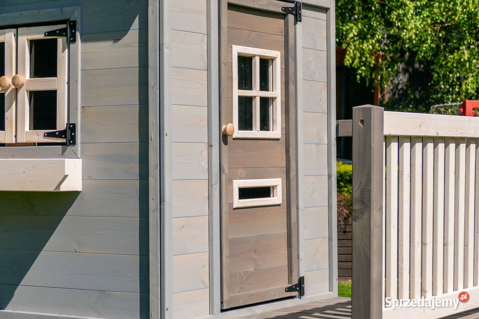 Drewniany szary domek ogrodowy z podestem Trzemeśnia sprzedam
