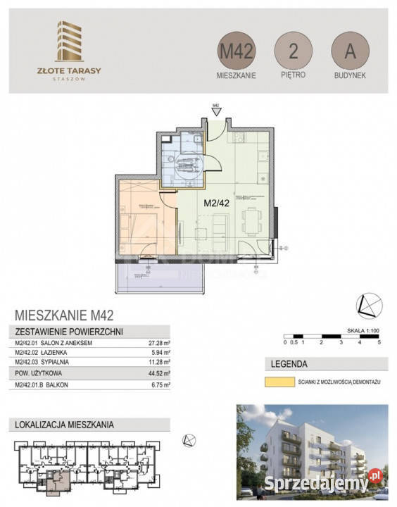 M42 4452 m 2 pokoje balkon 2 piętro Piętro 2 Staszów