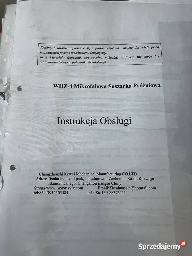 Mikrofalowa Suszarka Próżniowa przemysłowa WHZ4 Kokanin sprzedam