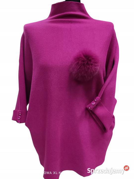 SWETER gruby cieply GOLF POMPON RÓŻ 140 biust kolorowy Wieluń sprzedam