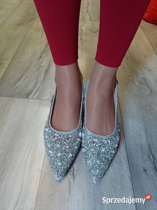 4344 Srebrne bogato zdobione czółenka wieczorowe Kraków sprzedam