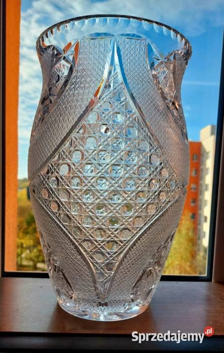 Piękny duży wazon kryształowy PRL Wrocław