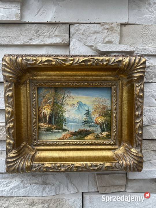 Obrazek malowany obraz drewniana rzeźbiona rama Kłodzko