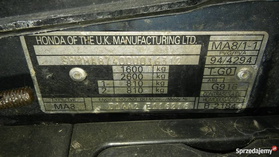 Honda Civic MA 8 14 LPG czesci Nowe Oc Rok produkcji 1995