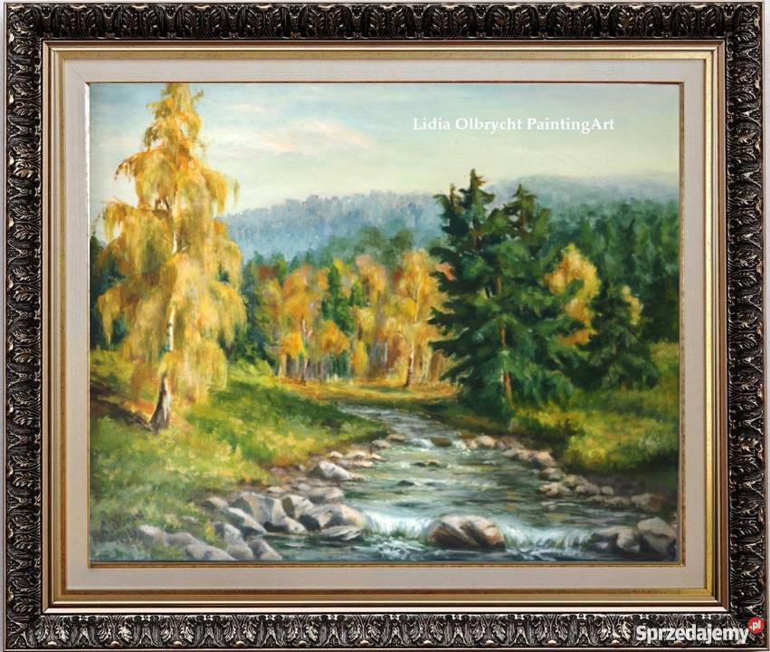 Pejzaż Jesień w Beskidach olej 62x72 LOlbrycht Nowy Sącz