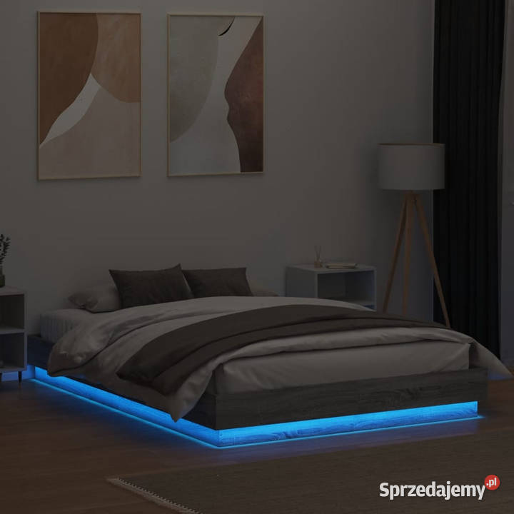 Rama łóżka z oświetleniem LED szary dąb sonoma 123cm mazowieckie Warszawa
