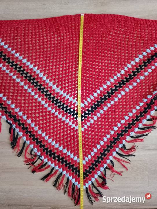 CHUSTA ażurowa trójkątna z frędzlami duża poncho Złotniki