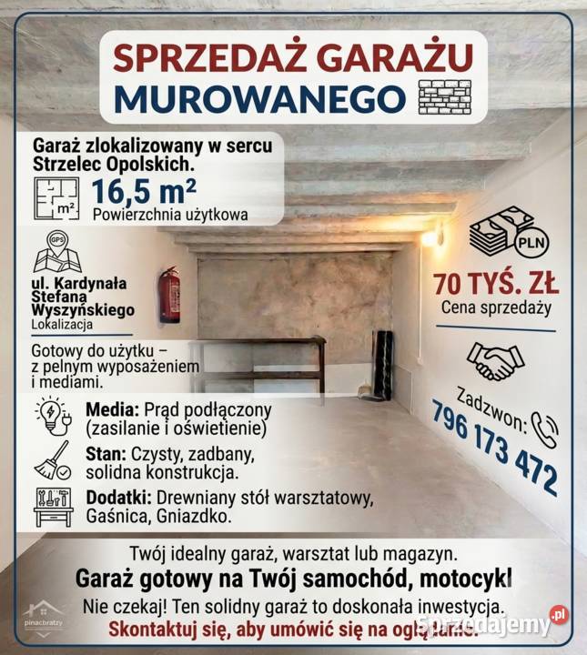 Solidny garaż murowany z prądem 165 m Strzelce Opolskie