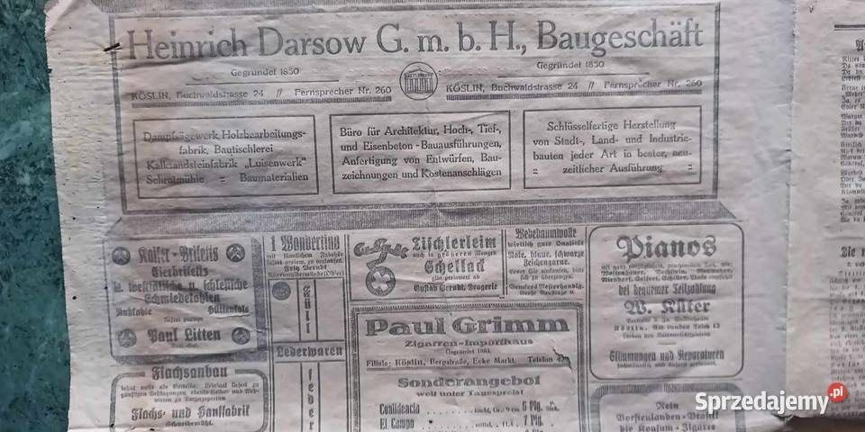 Gazeta historyczna niemiecka z Koszalina Koszalin sprzedam