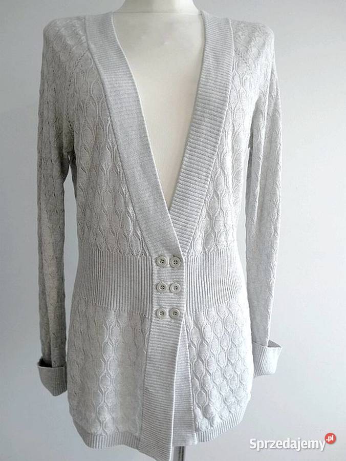 Sweter Kardigan Rozpinany Ażurowy Jasnoszary Łomża