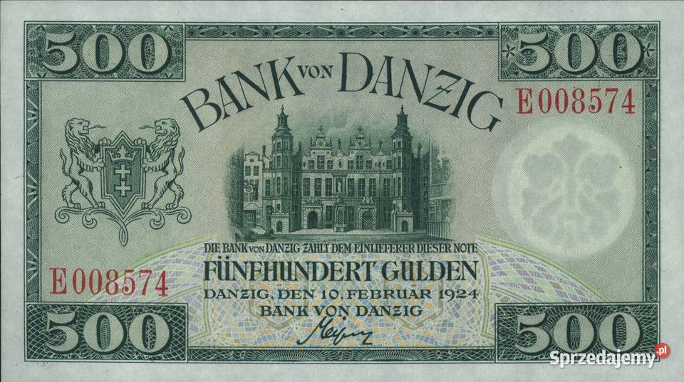 WOLNE MIASTO GDAŃSK 500 gulden 1924 UNC seria E Białystok