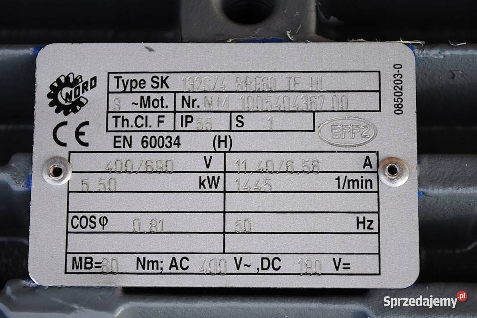 Motoreduktor kątowy 55kw 191obrmin z hamulcem lubuskie Kargowa sprzedam
