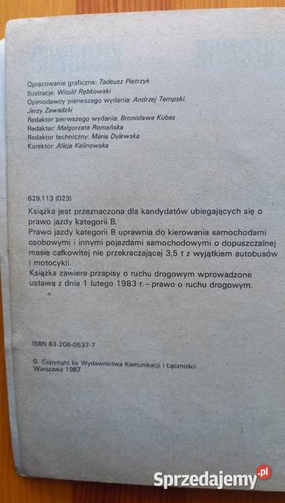 Podręcznik kierowcy kategorii B 1987 Małkinia Górna
